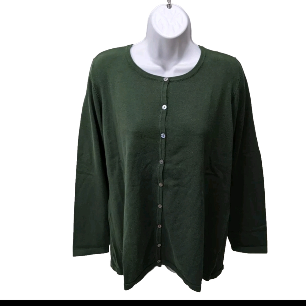 NWT D&Co 1X Cardigan Sweater Long Sleeve Green Classic Preppy Mature #swtr1